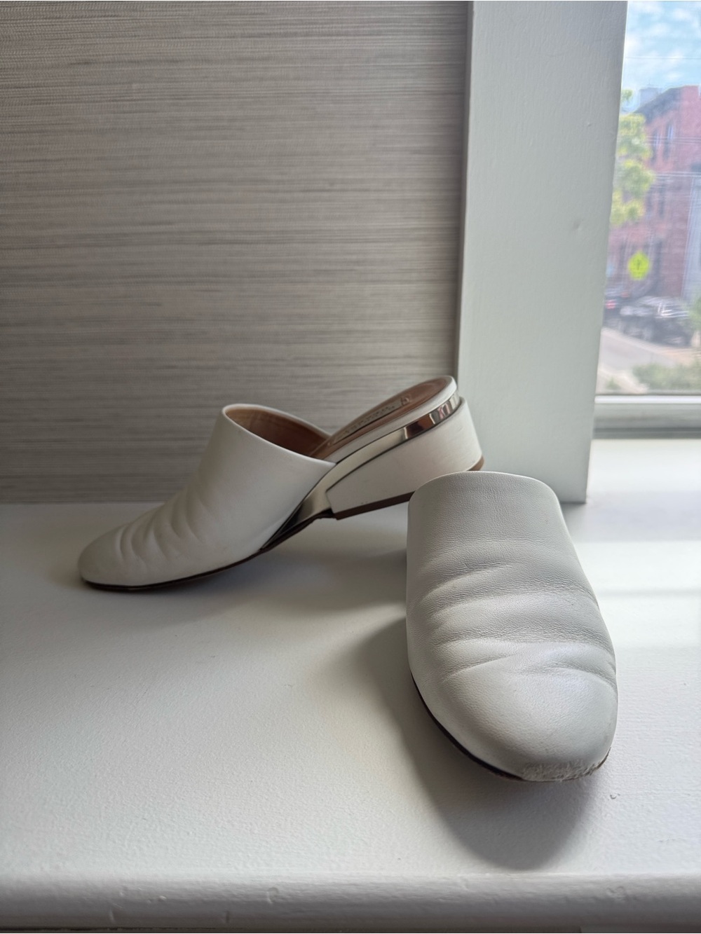 Gabriela Hearst Women's White Leather Slip-On Mules with Low Heel